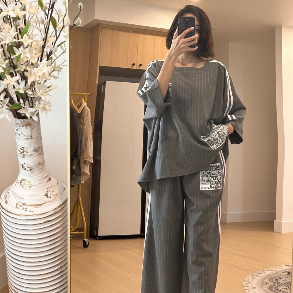 Striped Two-Piece Lounge Set With Patchwork - image 4